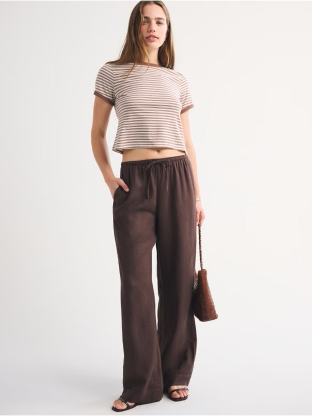 Abercrombie & Finch Women’s Menswear Pull-On Brown Drawstring Pants